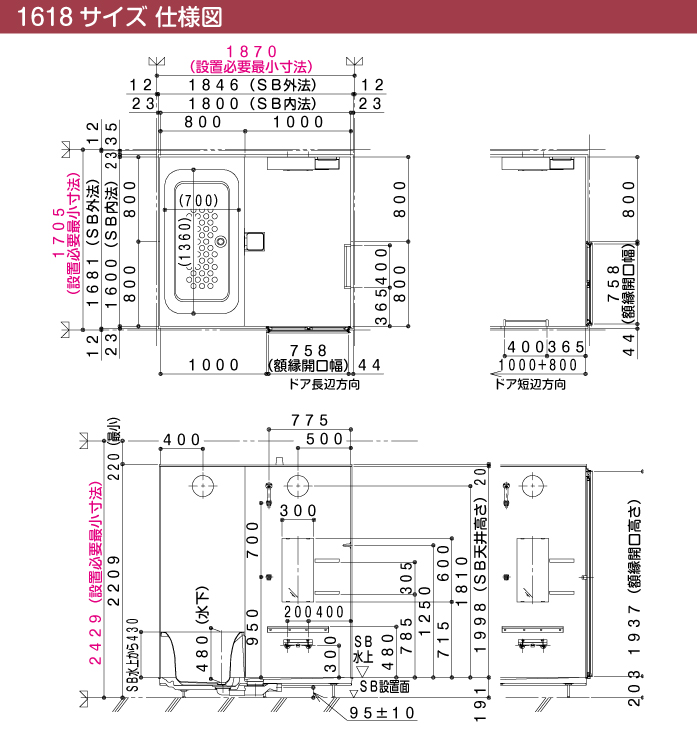 ハウステック マンション・アパート用システムバスルーム ソフィアスCJ 1618 仕様図