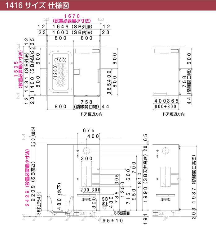 ハウステック マンション・アパート用システムバスルーム ソフィアスCJ 1416 仕様図