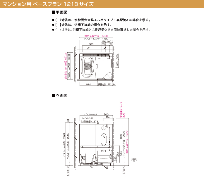 Panasonic 戸建て用システムバスルーム リフォムス リフォムス [Refoms] 1218サイズ 仕様図