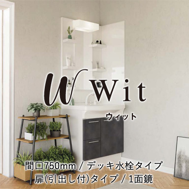 木製洗面化粧台 ウィット デッキ水栓タイプ 扉(引出し付)タイプ 間口750mm 1面鏡
