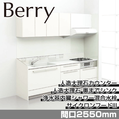 トクラス システムキッチン Berry [ベリー] 壁付けI型 2550mm スリムハイバックおすすめプラン