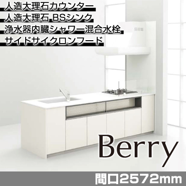 トクラス システムキッチン Berry [ベリー] スリムフラットタイプ-X 2572mm 基本プラン 奥行き888mm