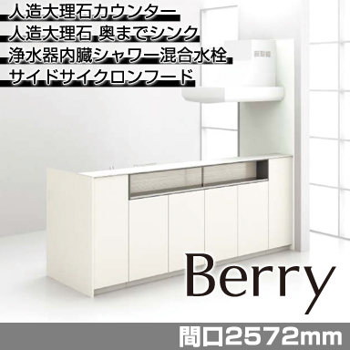 トクラス システムキッチン Berry [ベリー] ステップ対面スリムハイバックカウンター 2572mm 基本プラン 奥行き888mm