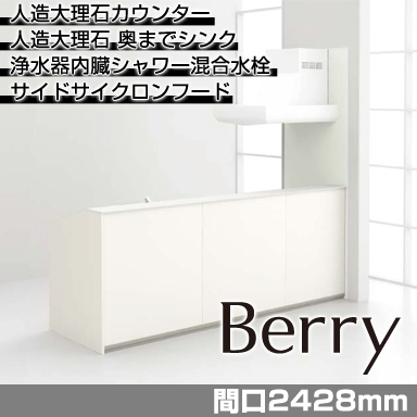 トクラス システムキッチン Berry [ベリー] ステップ対面ハイバックカウンター(パネルタイプ) 2428mm 基本プラン 奥行き855mm
