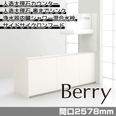 トクラス システムキッチン Berry [ベリー] ステップ対面ハイバックカウンター(パネルタイプ) 2578mm 基本プラン 奥行き855mm